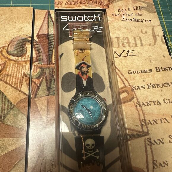 NEW Swatch Scuba 200 Watch UNCINO PIRATE SDB902 with Original Box & Papers 1999 - Picture 2 of 11